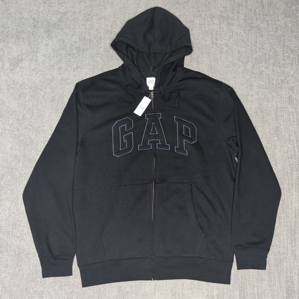 Gap Mens Arch Logo Full Zip Hoodie Black Fleece Sweatshirt Medium NEW